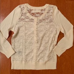 abercrombie and fitch, mesh, lace, creme cardigan